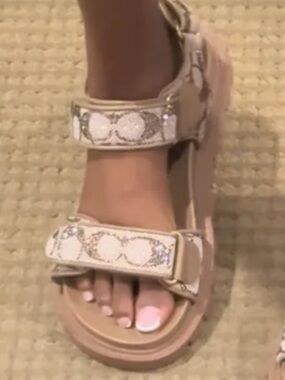 Neutral Beige Patterned Platform Sandals with Adjustable Straps